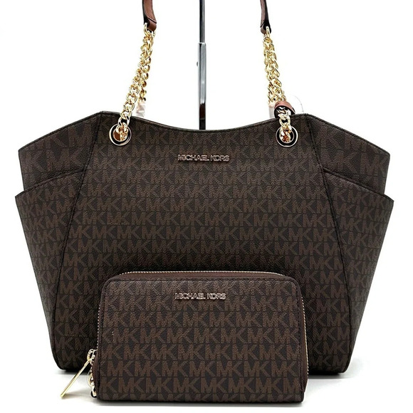 Michael Kors Large Jet Set Travel Chain Shoulder Bag & Flat Phone Case Wallet - Picture 1 of 14